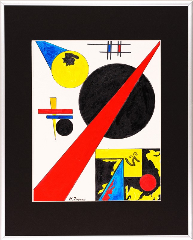 Abstrakt-Bauhaus Stil 11 Acrylfarbe auf Papier Original im Alurahmen 50 x 40 cm / Verkauft! Als Kunstdruck erhältlich: DIN A4 im Passepartout 40 x 30 cm, 55,- €
