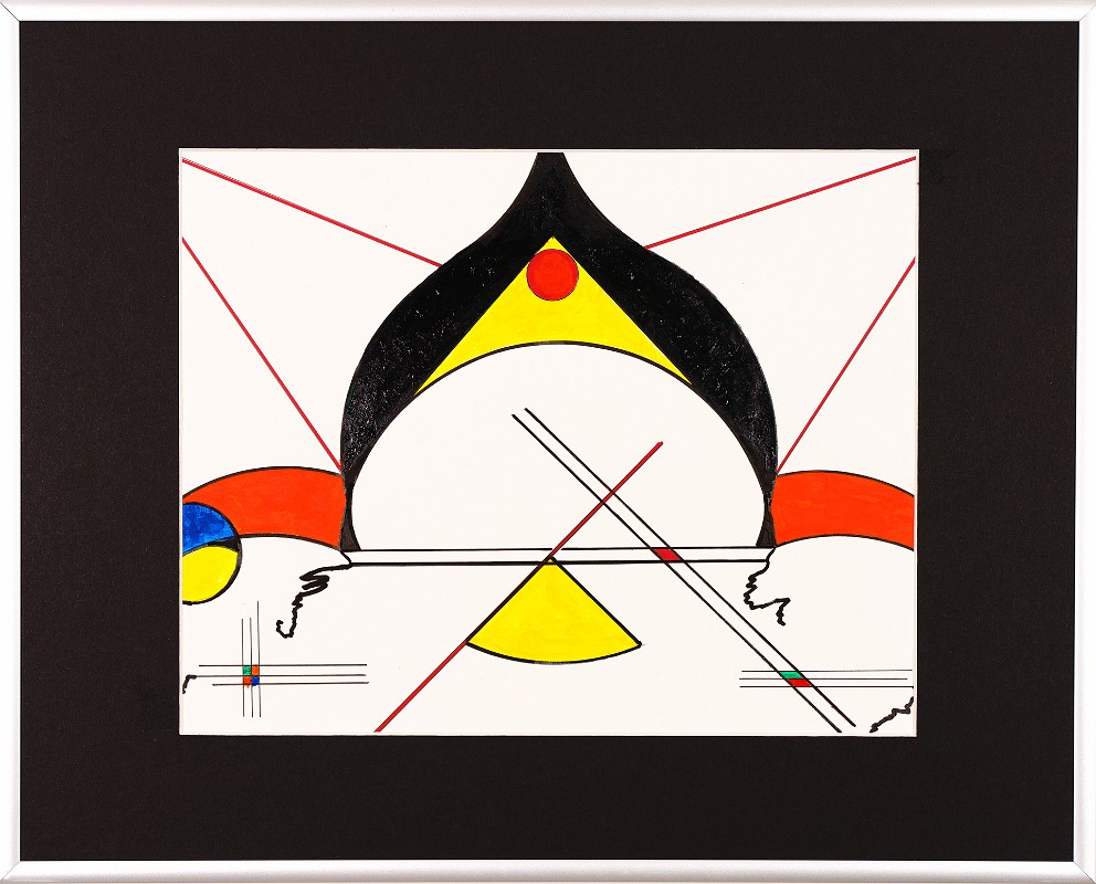 Abstrakt-Bauhaus Stil 02 Acrylfarbe auf Papier Original im Alurahmen 50 x 40 cm / Verkauft! Als Kunstdruck erhältlich: DIN A4 im Passepartout 40 x 30 cm, 55,- €